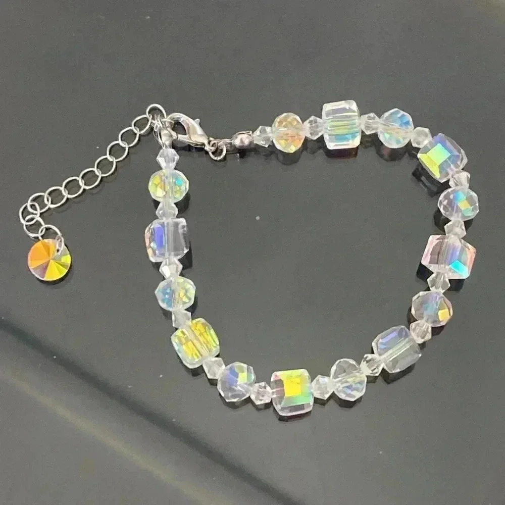 Aurora Borealis Cube Crystal Beaded Bracelet